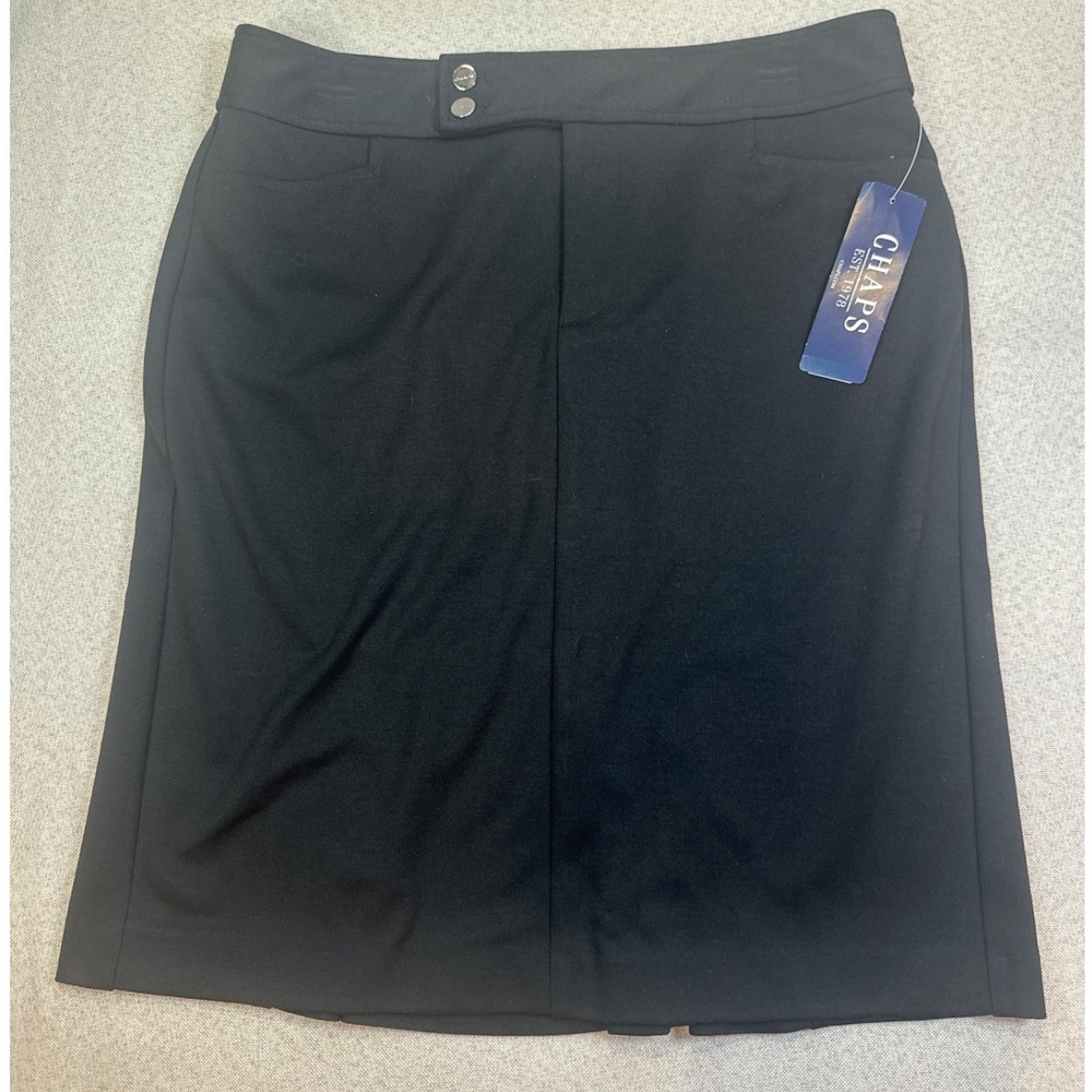 Chaps Skirt Womens 10 Black Polyester Blend Classic Chic Office Professional NEW